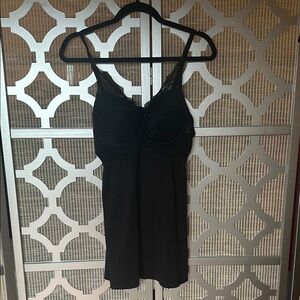 Black V-Neck Lace Chemise with Spaghetti Straps